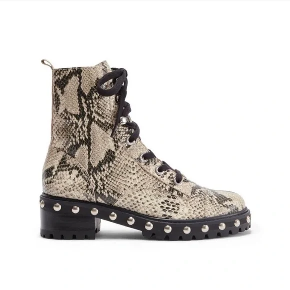 SCHUTZ Shoes Schutz Andrea Snakeskin Printed Studded Combat